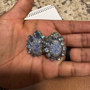 Vintage Dazzling Silver and Blue Gemstone Clip-On Earrings